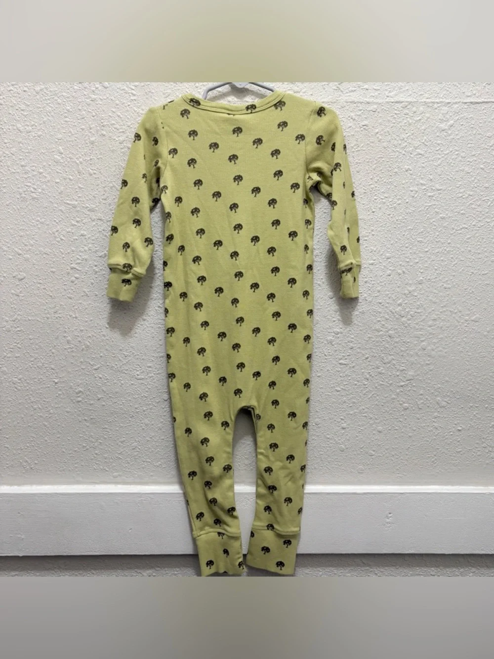 Kate Quinn Unisex Long Sleeve Henley Jumpsuit Green with Trees NWT 2T